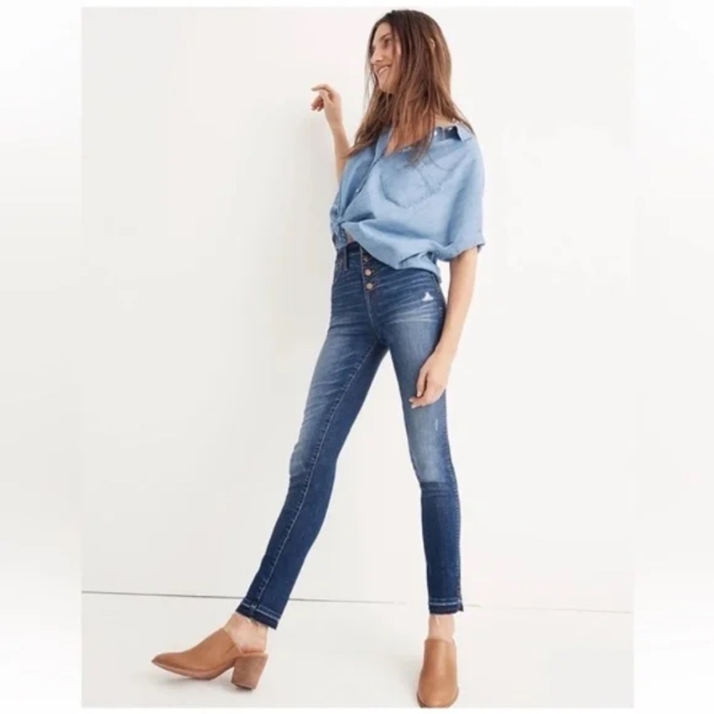 Madewell 10" High Rise Skinny Jeans Drop Hem Edition Button Fly Size 25